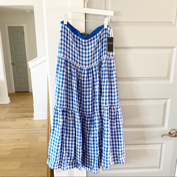 NWT Ralph Lauren Halldora Blue Gingham Midi Skirt - Picture 2 of 4